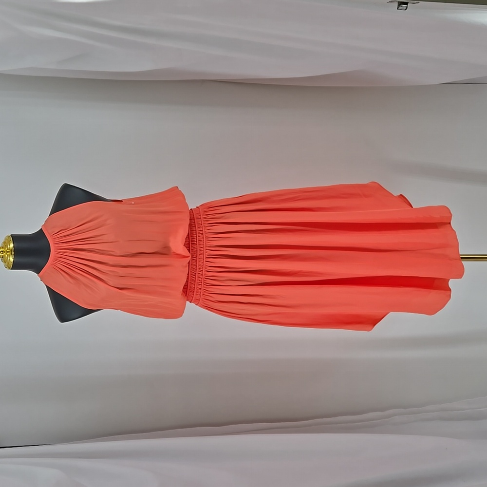 Ramy Brook Audrey Smocked Midi Dress in Guava Cinched Waist Women’s Size XS